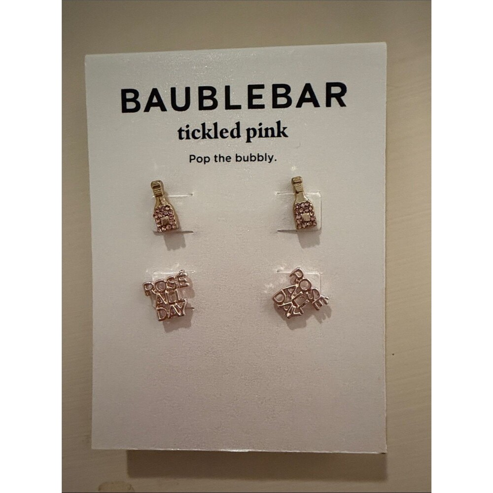 BaubleBar Rose Gold and Pink Champagne Bottle Stud Earring Set